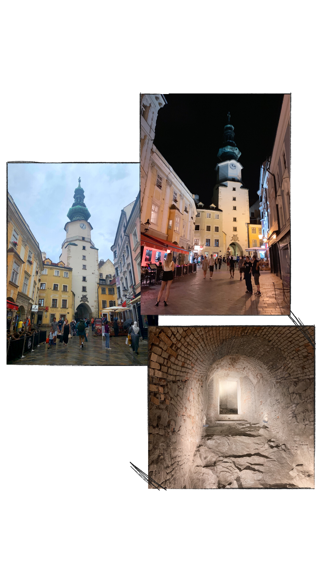 Photos from Michael’s Gate. Bottom right image is an underground corridor beneath the Bratislava Castle.
