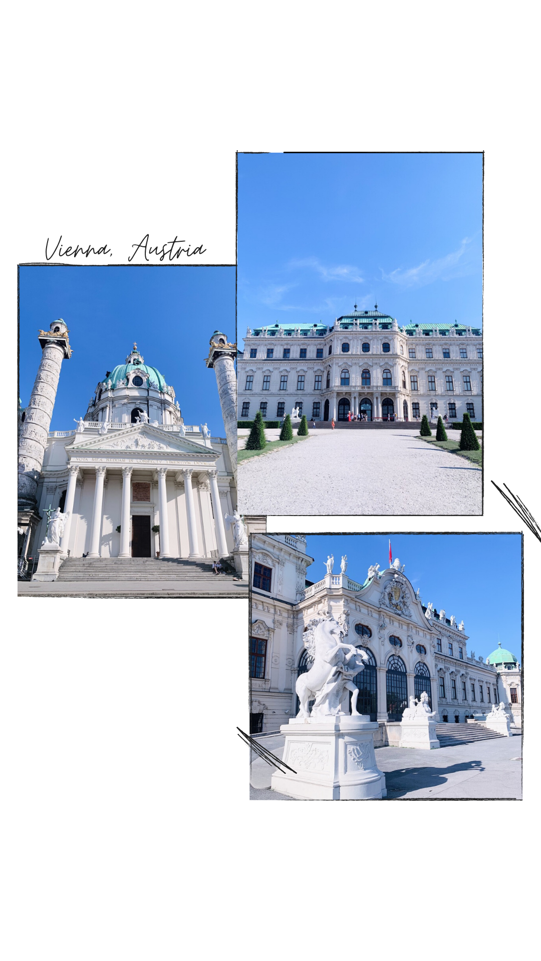Top Left: Karlskirche; Top Right: Belvedere Palace; Bottom Right: Belvedere Palace.