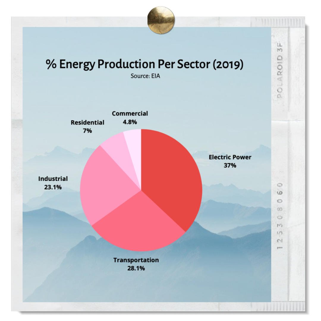 These are the amounts—in quadrillion Btu (or quads)—of each sector’s primary energy consumption. The electric power and transportation sectors consumed the most energy at 37% and 28% of the total, respectively.